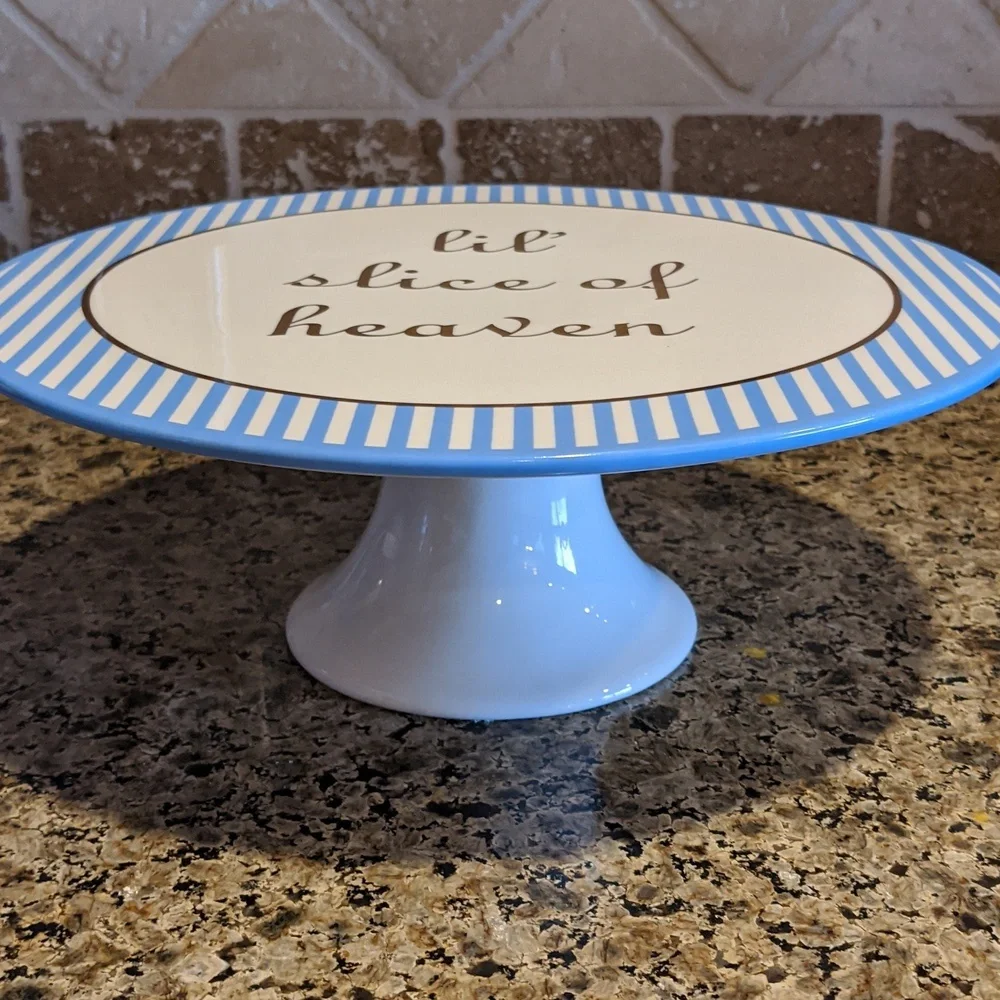2018 Draper James Blue Stripes Baby Brunch Lil Slice Of Heaven Cake Stand Spring